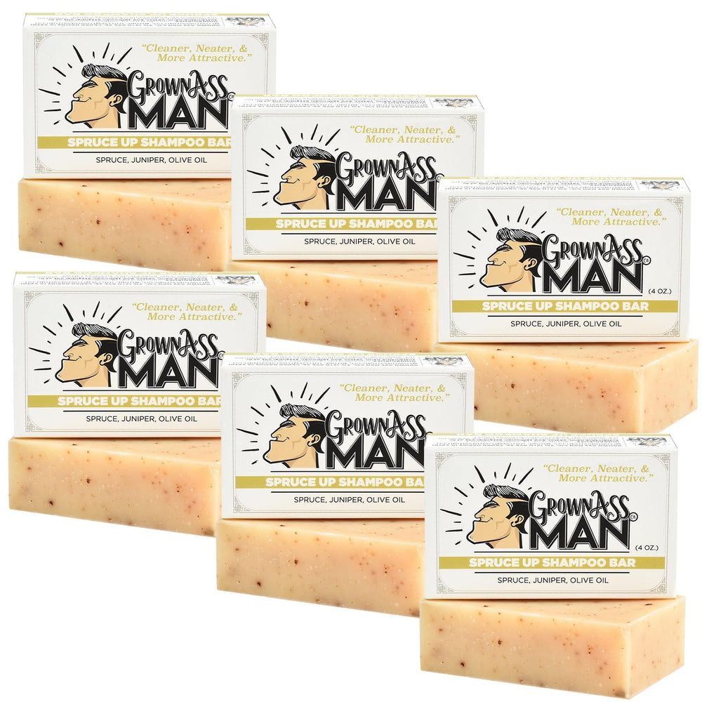 Grown Ass Man Co. Spruce Up solid shampoo bar front view for 3-in-1 use on hair, beard and body
