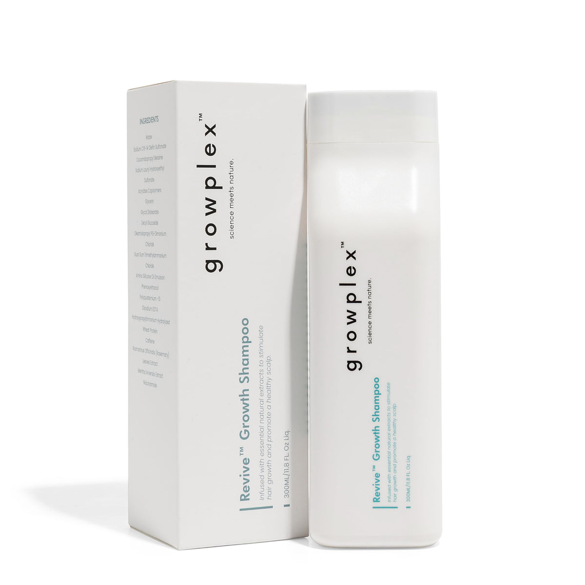 Growplex Revive Shampoo bottle close-up highlighting sulfate-free daily-use formula for scalp refresh.