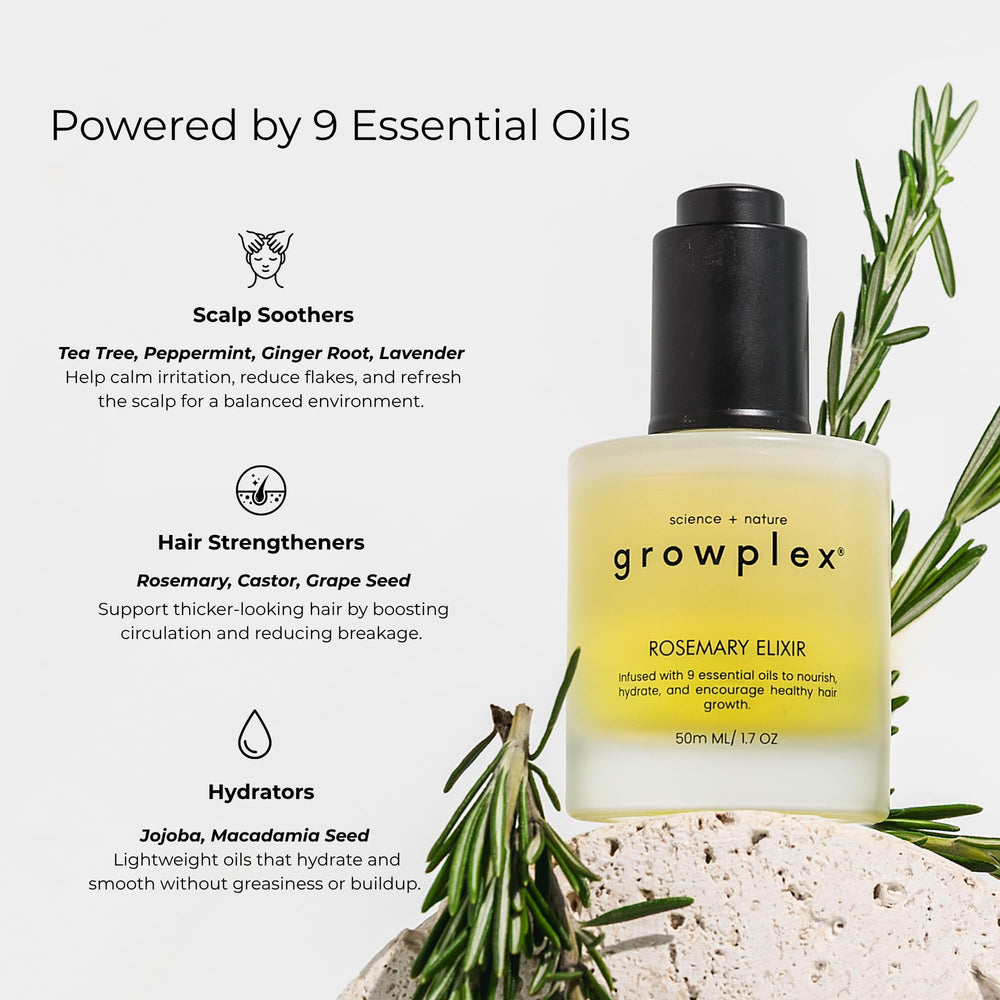 Growplex Rosemary Elixir massage scene demonstrates soothing self-care routine.