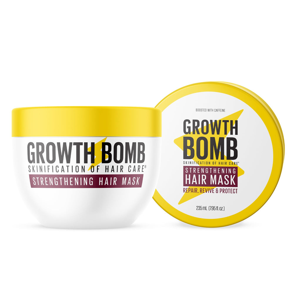 GROWTH BOMB Strengthening Hair Mask bottle showing premium conditioning for damaged hair