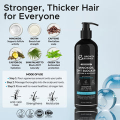 Growth Essence Minoxidil Biotin Shampoo foamy lather delivers gentle cleansing