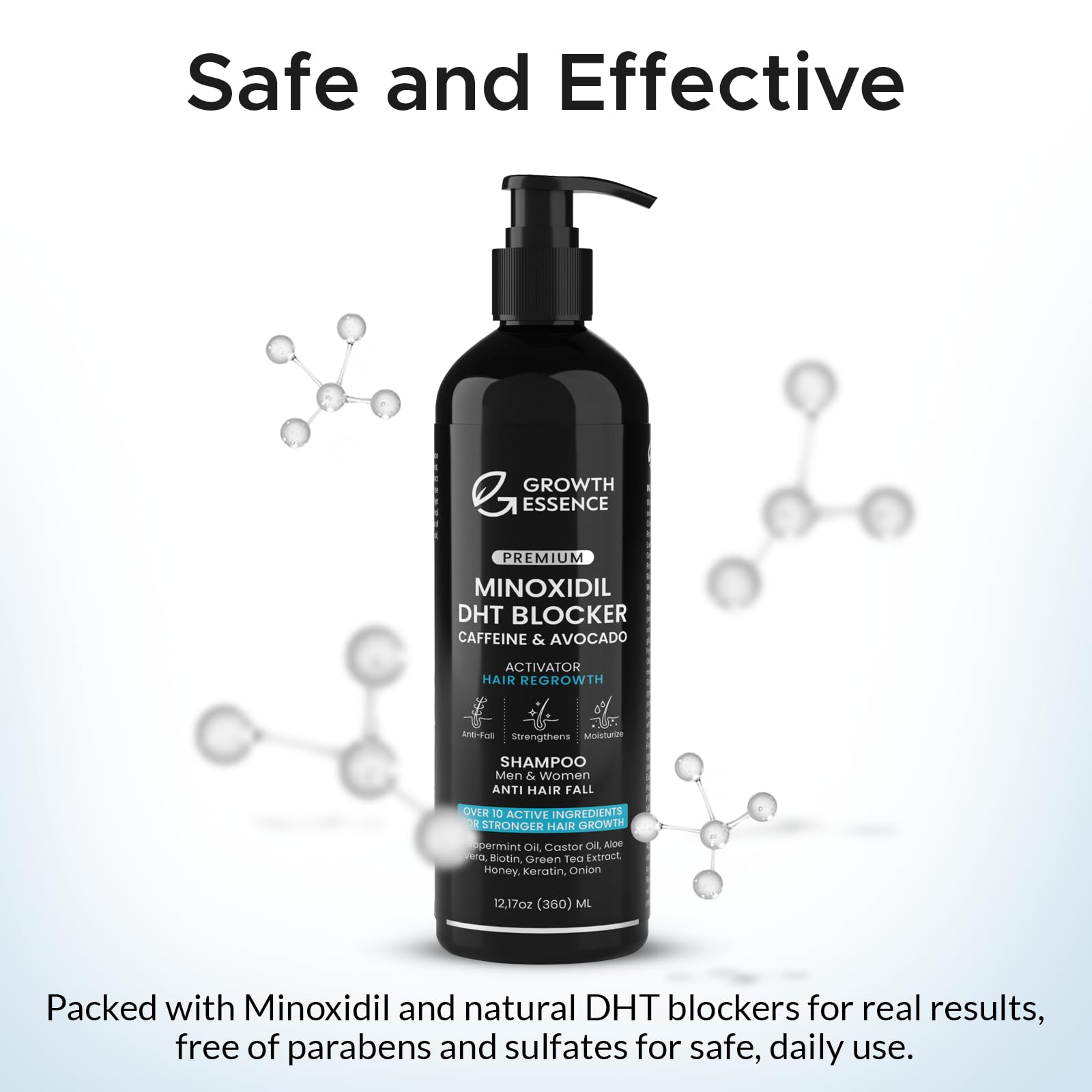 Growth Essence Minoxidil Biotin Shampoo with green tea and rosemary for antioxidant support
