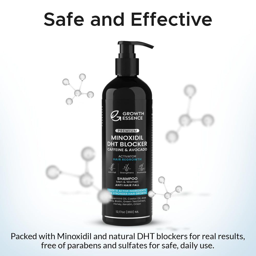 Growth Essence Minoxidil Biotin Shampoo with green tea and rosemary for antioxidant support