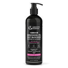 Growth Essence Minoxidil Shampoo for Women bottle showing premium packaging for daily scalp care.