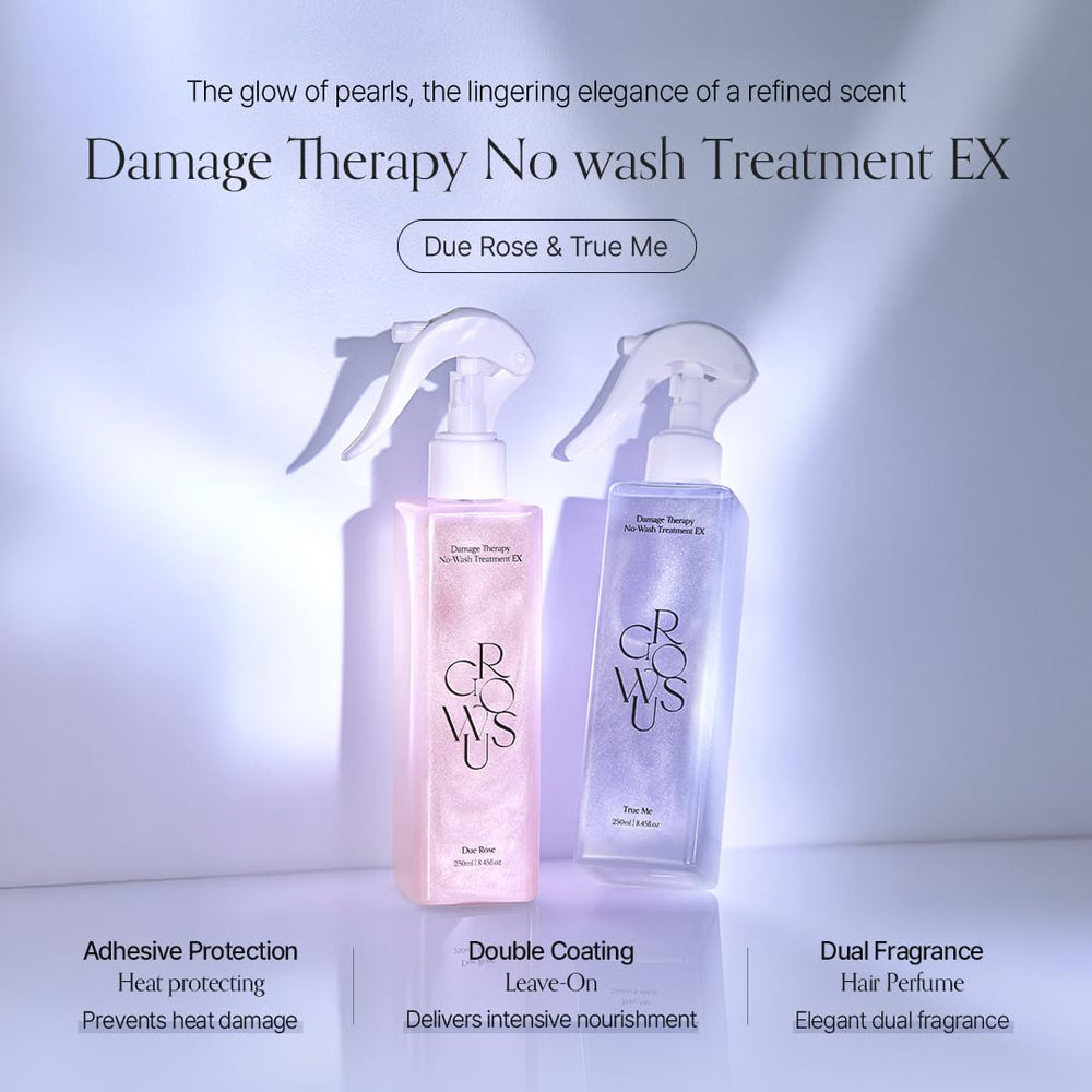 GROWUS Damage Therapy spray dispense showing easy application