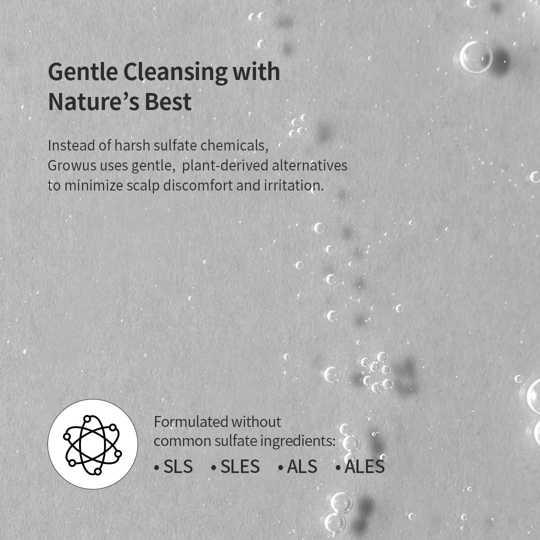 GROWUS Recover Therapy Shampoo close-up shows thicker-looking hair