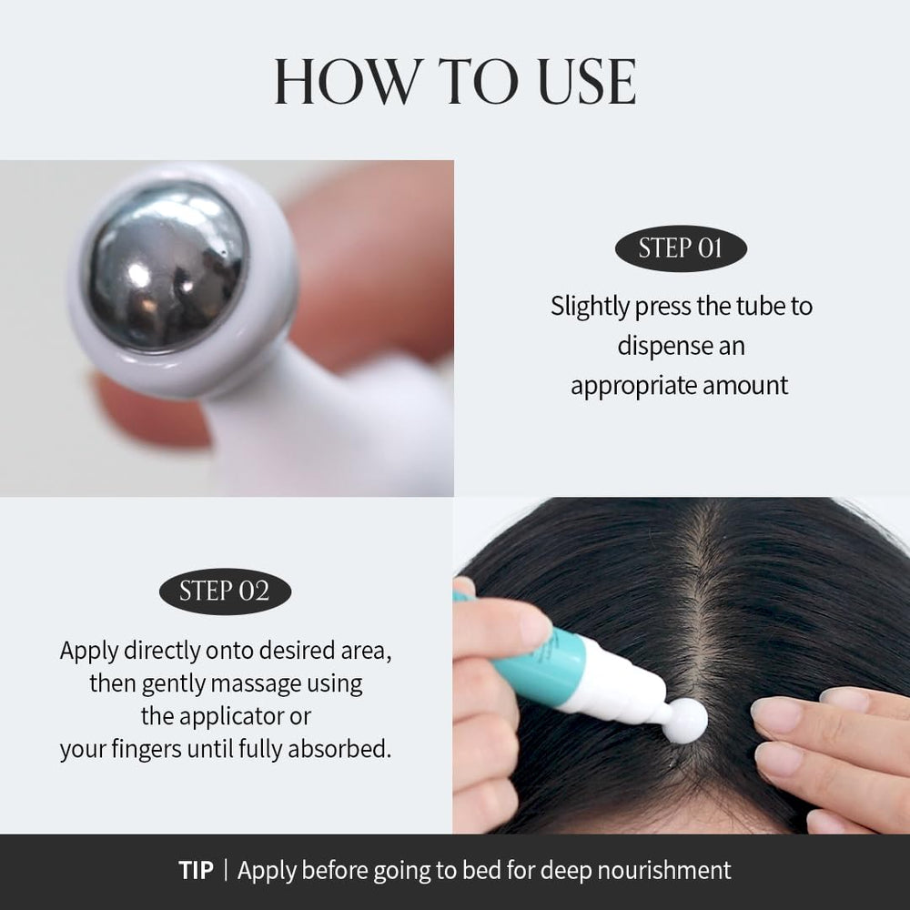 Growus scalp roll-on application demonstrates targeted delivery for easy daily use.