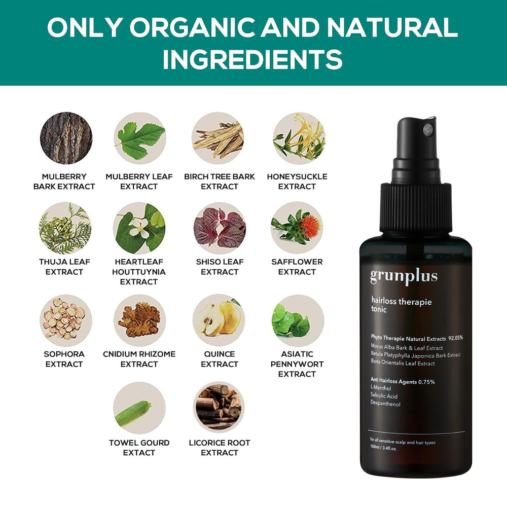 Grunplus Hair Growth Serum ingredients list highlighting oriental herbs