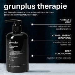 Grunplus shampoo lather on hair showing rich cleansing foam.