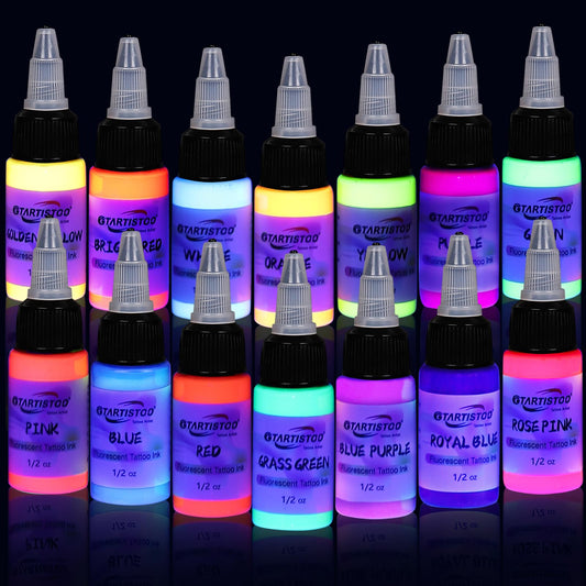 GTARTISTOO 14-color ink set bottles for vibrant daytime tattoo color