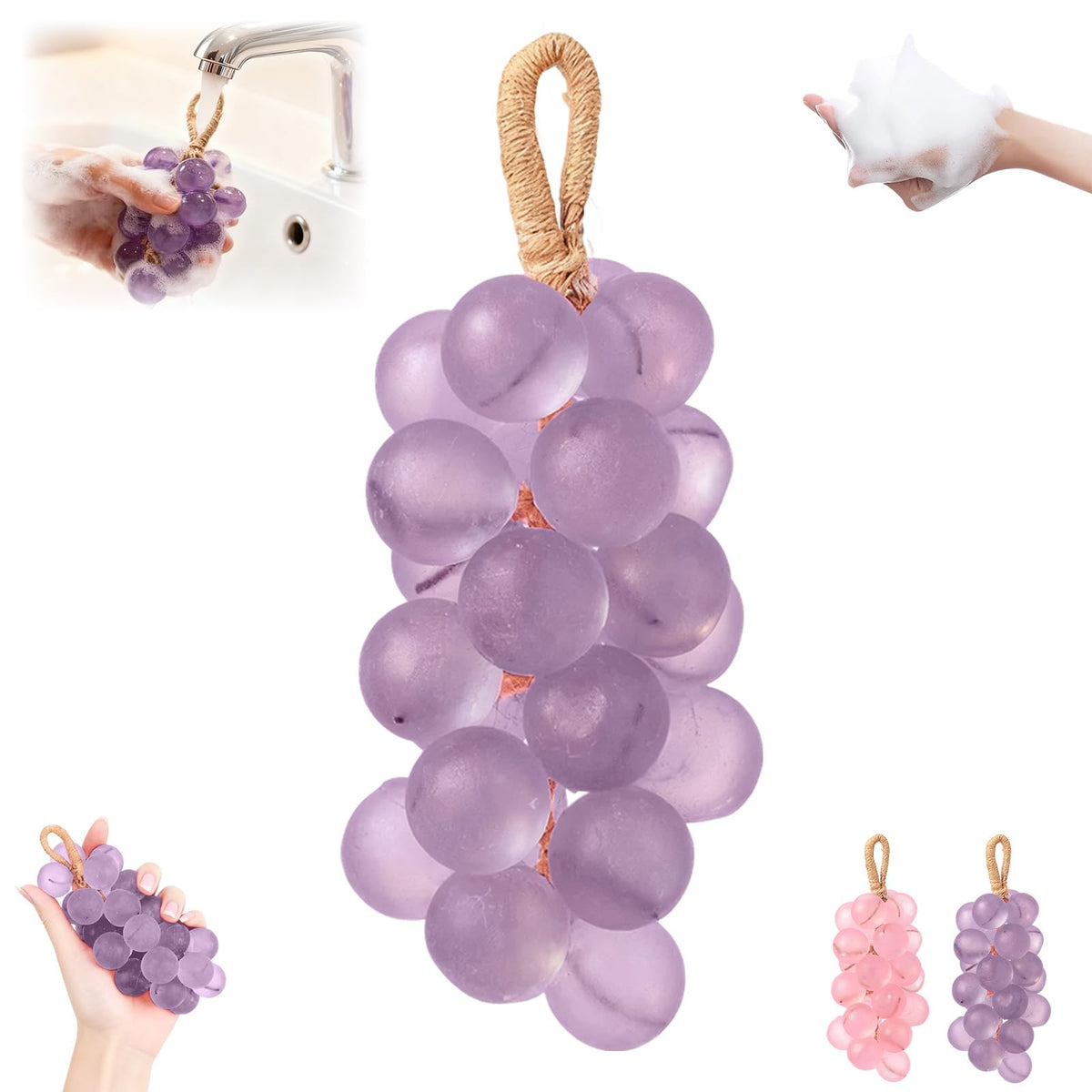 Gtyuoo grape soap on a rope cluster for decorative display and gentle cleansing.
