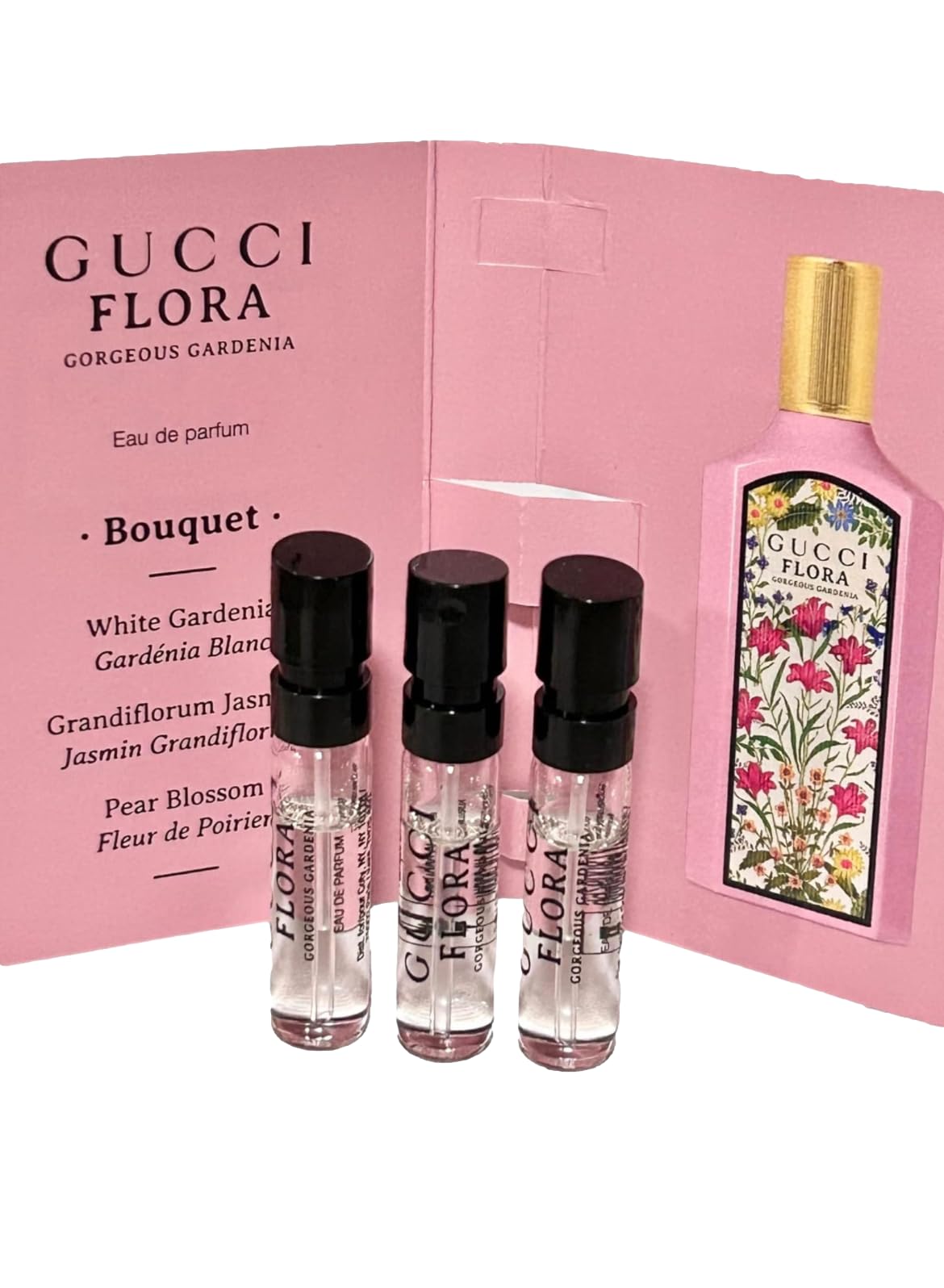 Gucci Flora Gorgeous Gardenia compact purse fragrance for daily use.