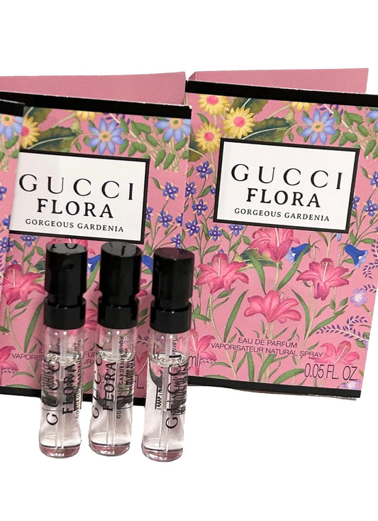 Gucci Flora Gorgeous Gardenia travel-set of three mini sprays for testing.