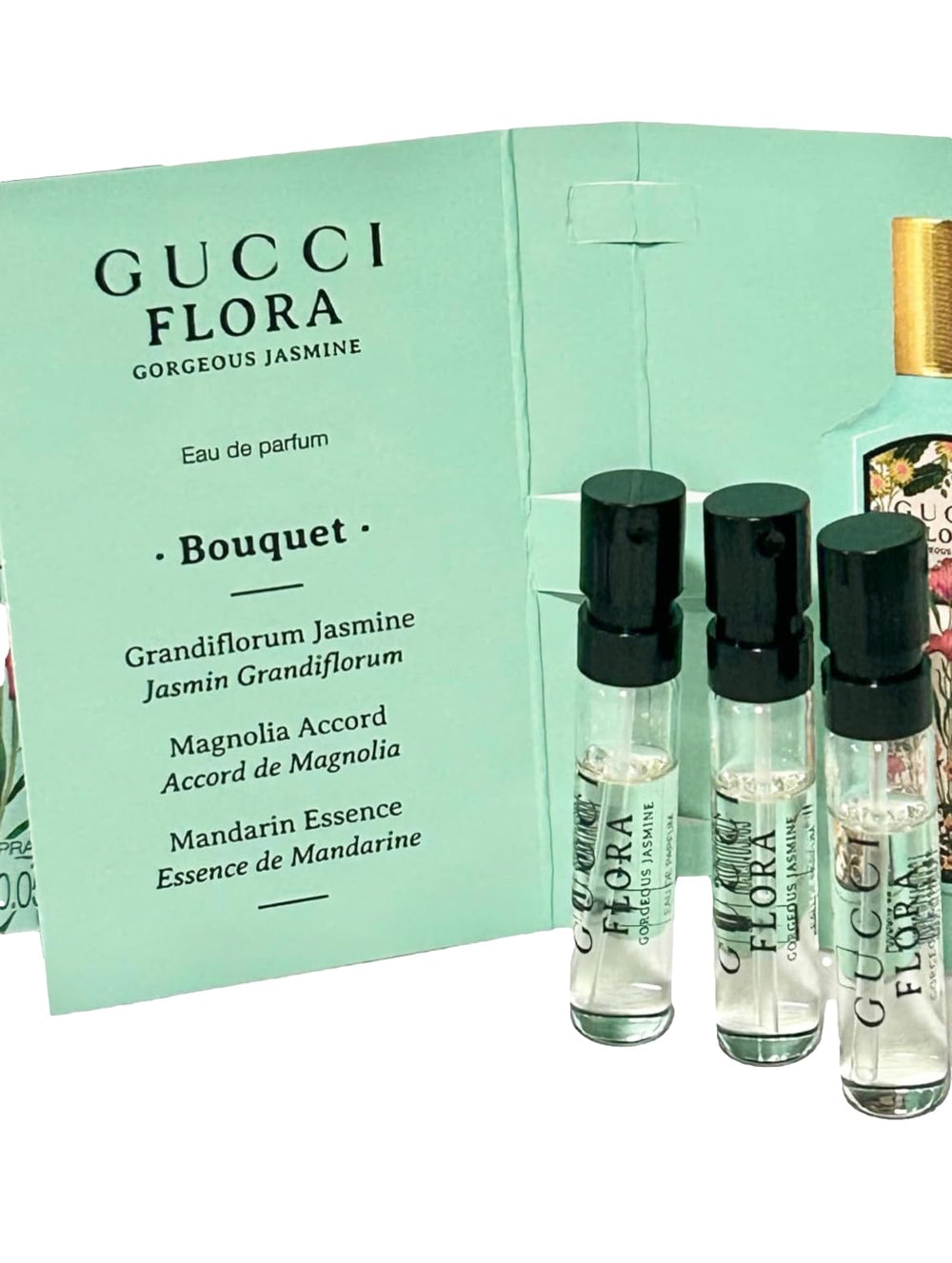 Gucci Flora Gorgeous Jasmine bottle close-up in compact size