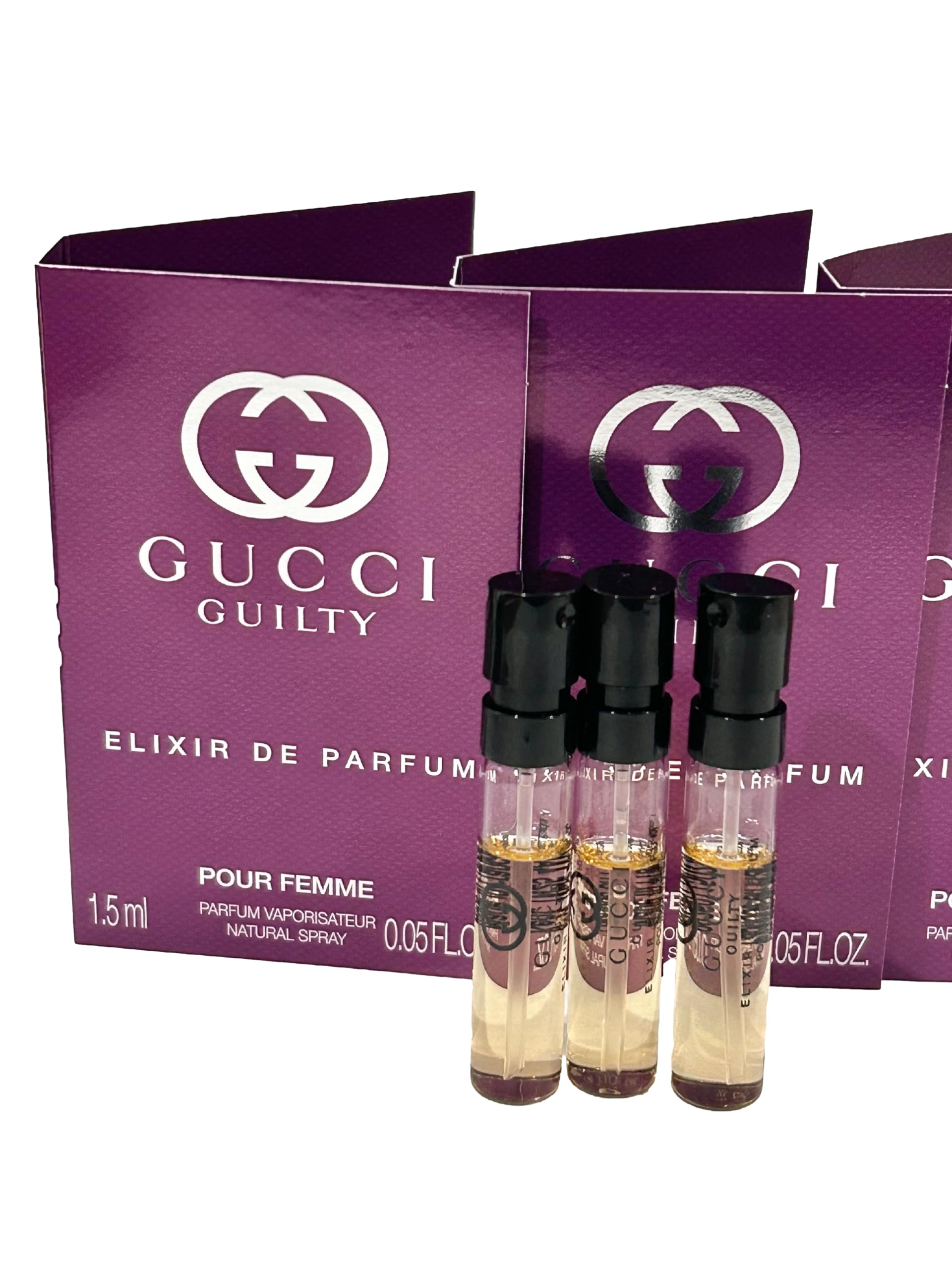 Gucci Guilty Elixir sample bottle side view showing compact size