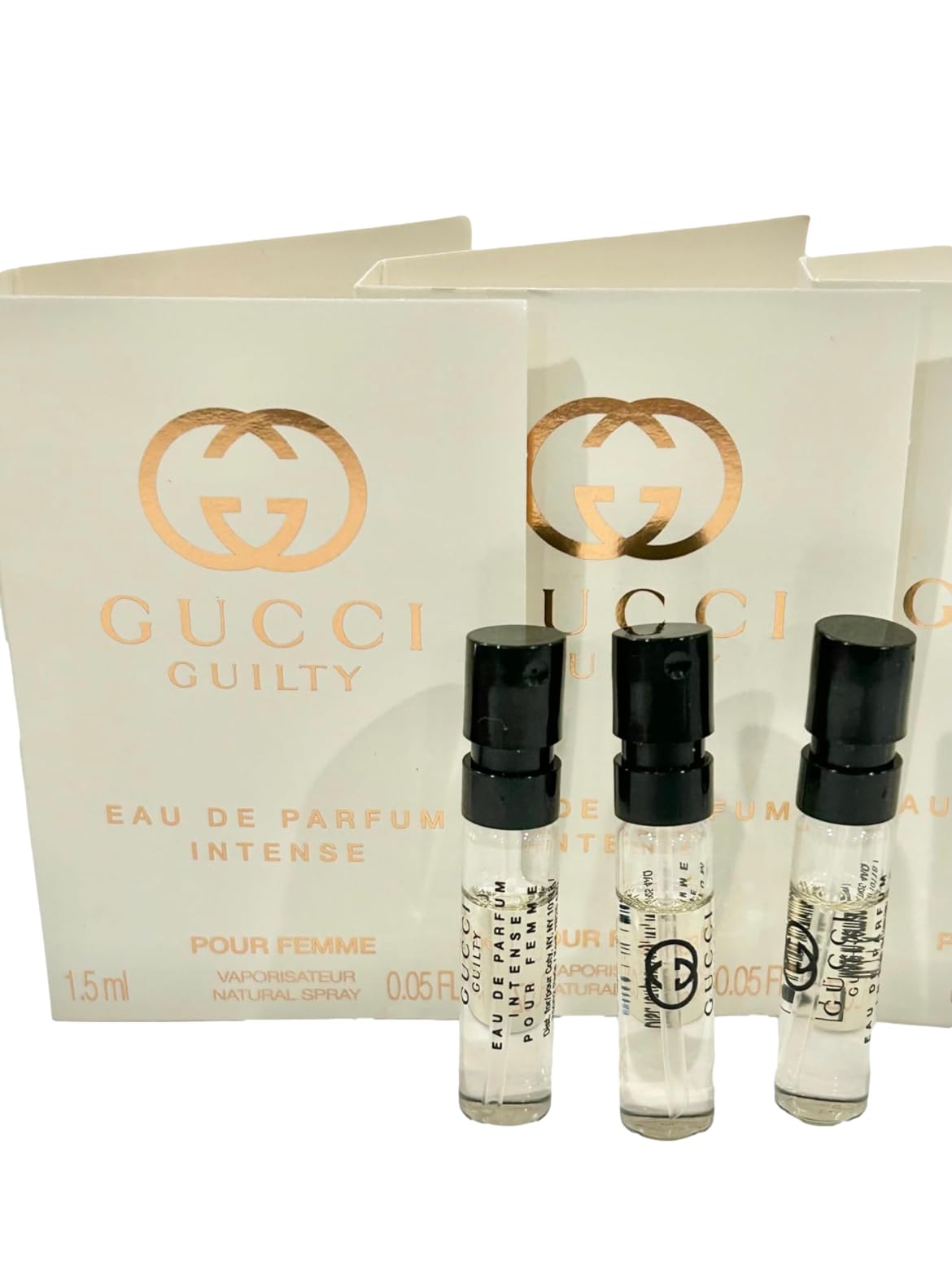 Gucci Guilty Intense bottle closeup, preview the luxury fragrance before purchase.