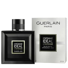 Guerlain L'Homme Idéal L'Intense bottle close-up highlights warm notes for refined daily wear.