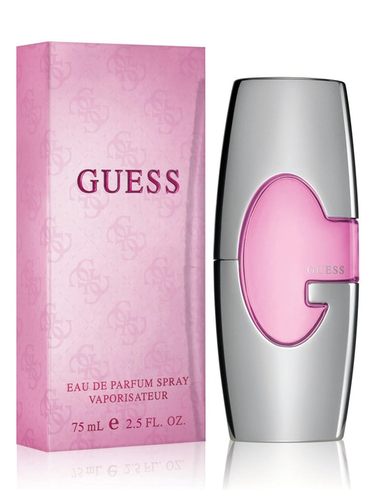 Guess EDP 75ml bottle closeup shows fresh fruity florals for everyday wear