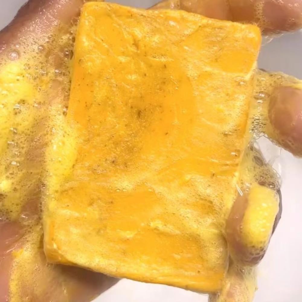 Guluxly Lemon Turmeric Soap packaging emphasizes travel-friendly bar and natural ingredients.