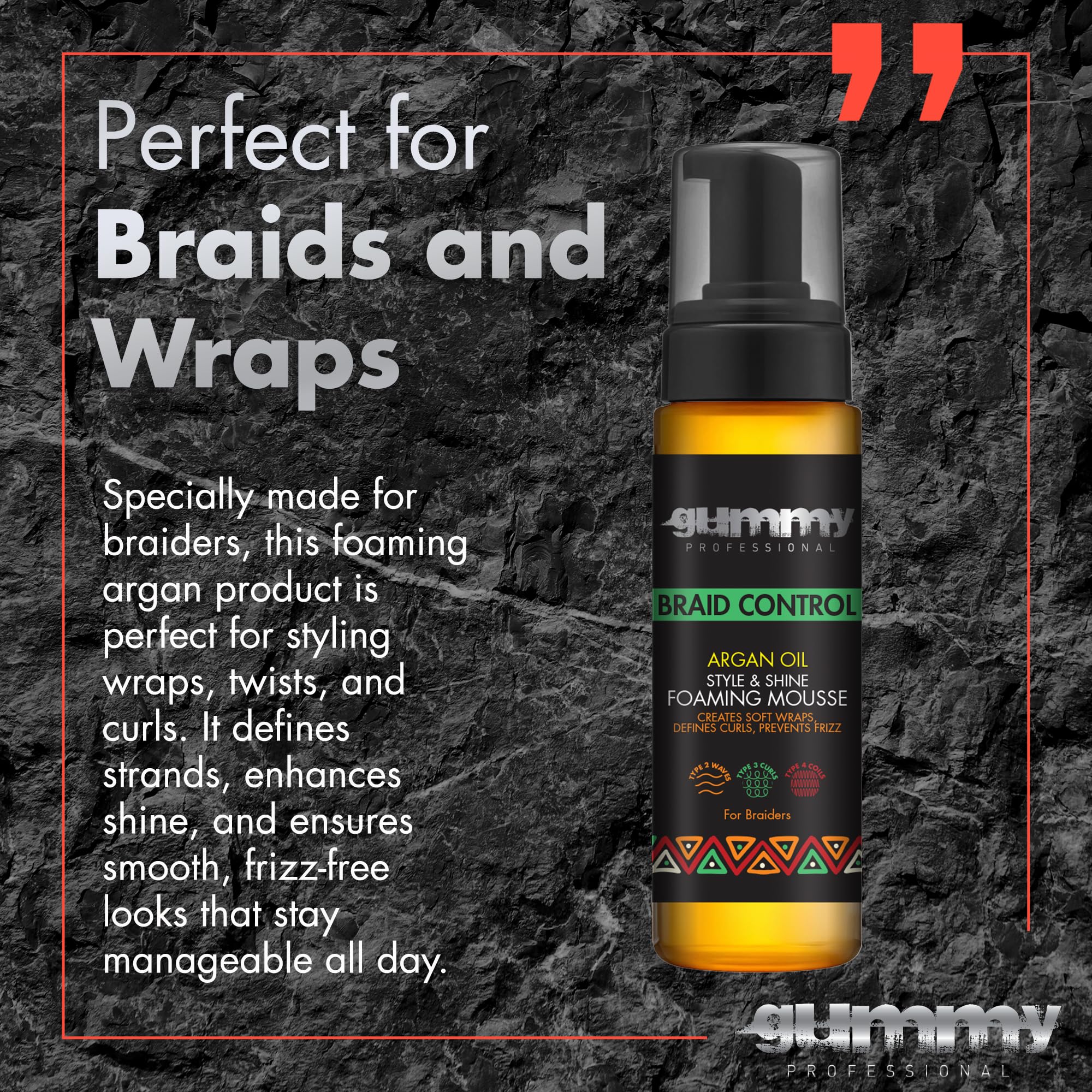 Gummy Frizz Control Mousse defines curls and tames flyaways
