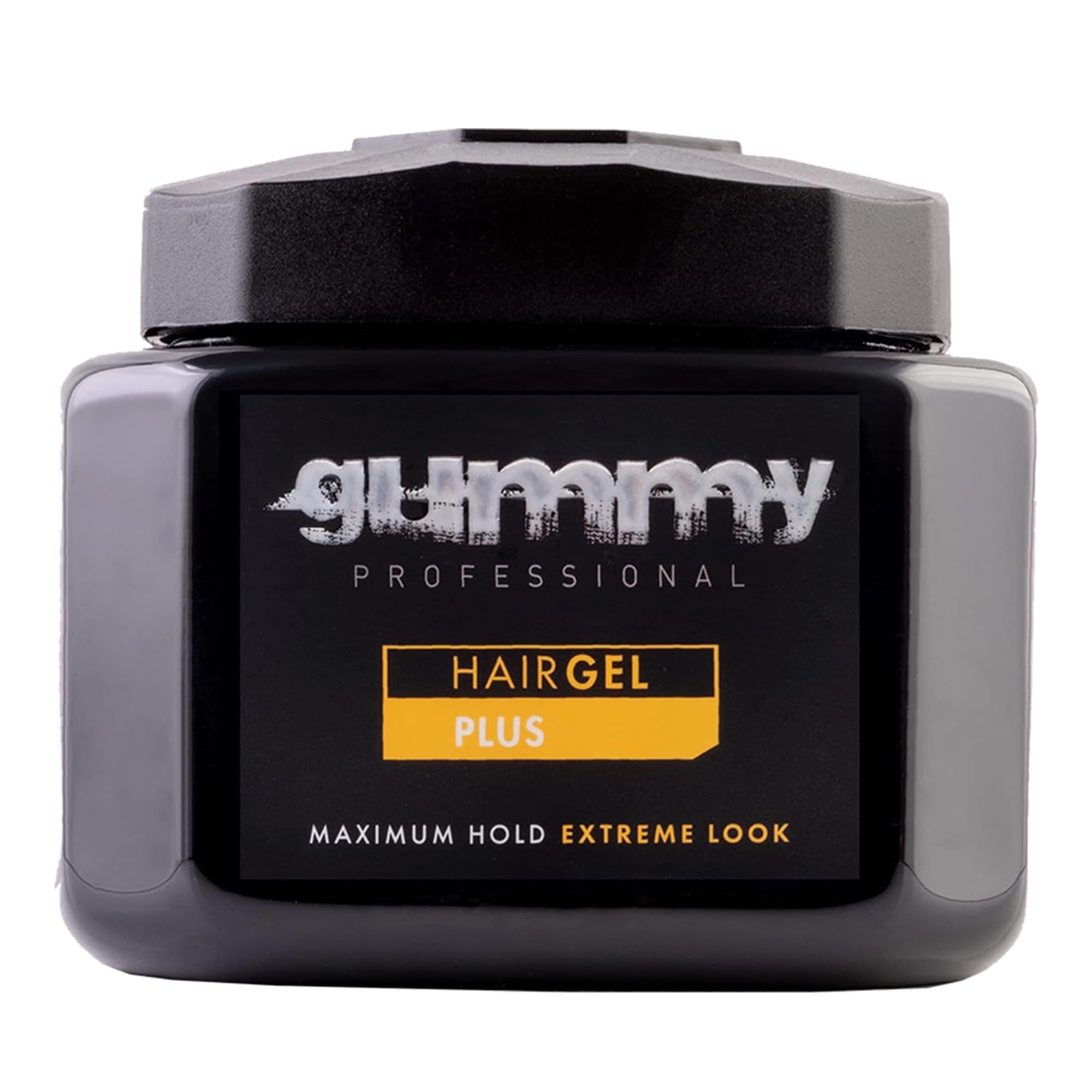 Gummy Professional Plus Gel for slick back styles with strong, flake-free hold.