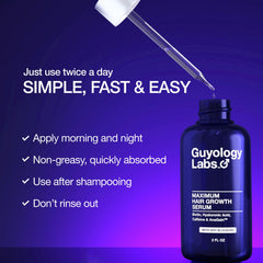 Woman applying Guyology Labs Serum to scalp for thicker hair