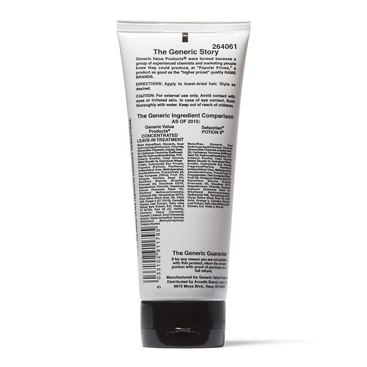 Generic Value Products concentrated leave-in conditioner, application on damp hair for nourishment.