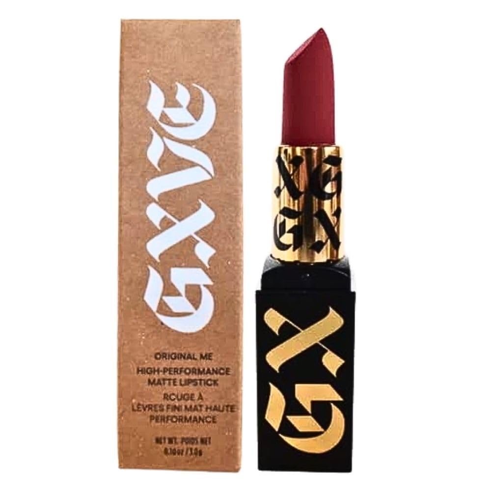GXVE Original Me lipstick cap open shows premium clean formula and bold color.