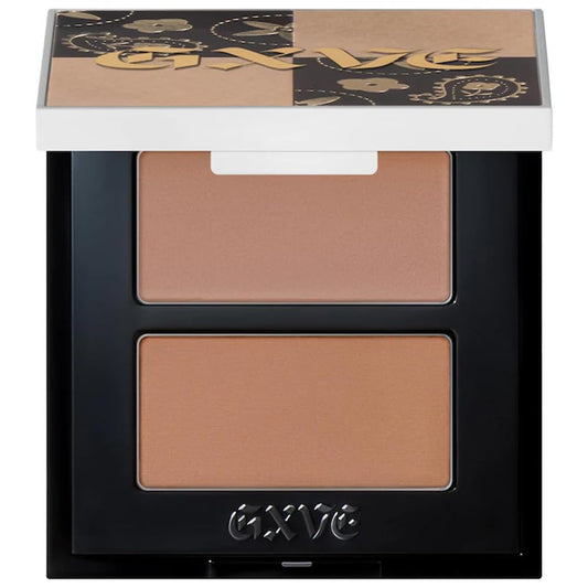GXVE Pick It Up cream contour and powder bronzer duo toastin' light enhances natural definition and warmth.