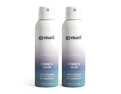 Gymati deodorant spray front bottle showcases aluminum-free design for all-day freshness.