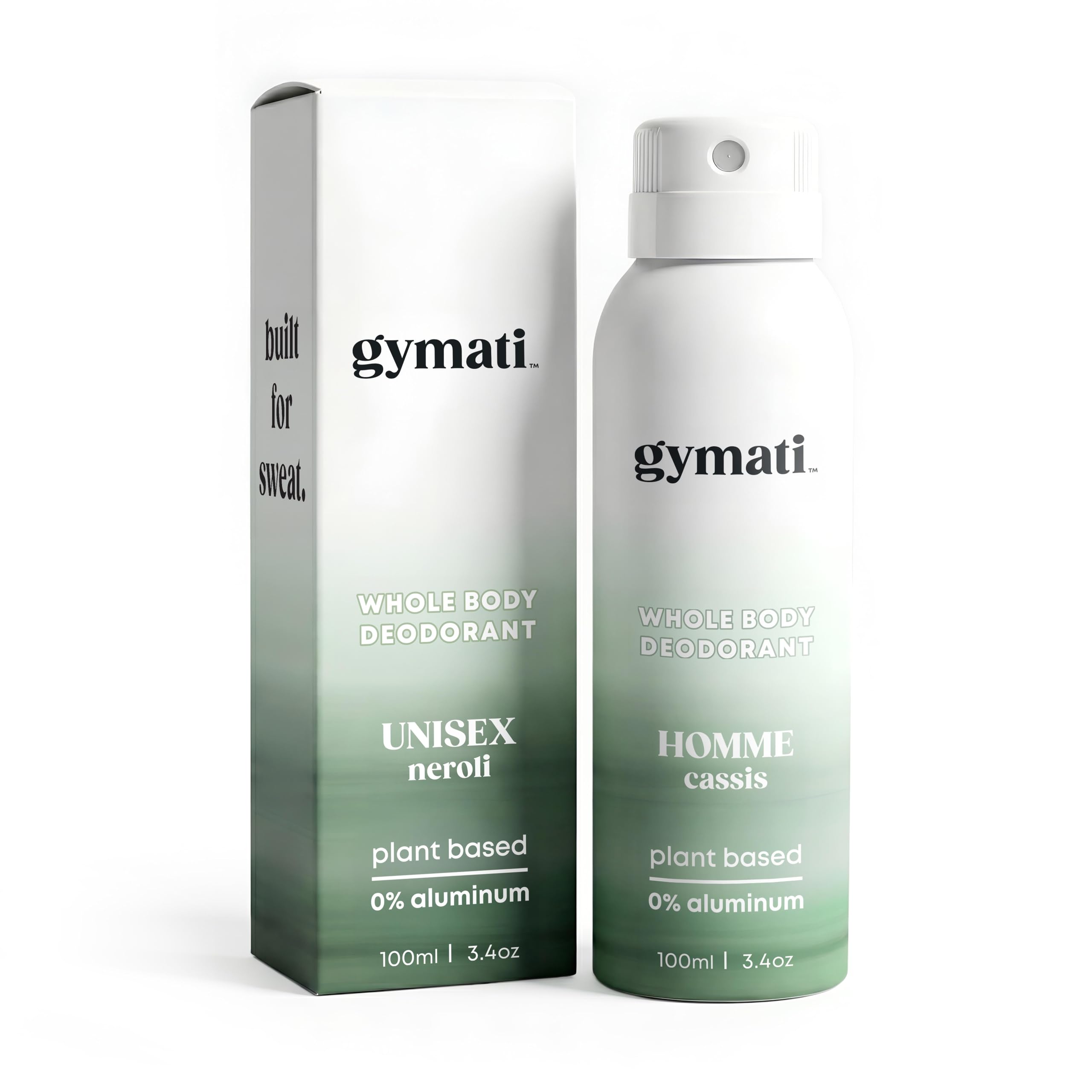 Gymati natural deodorant body spray bottle highlights aluminum-free formula for all-day odor control