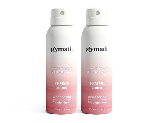 Gymati natural deodorant spray for women, pack of 2, all-day protection front view.