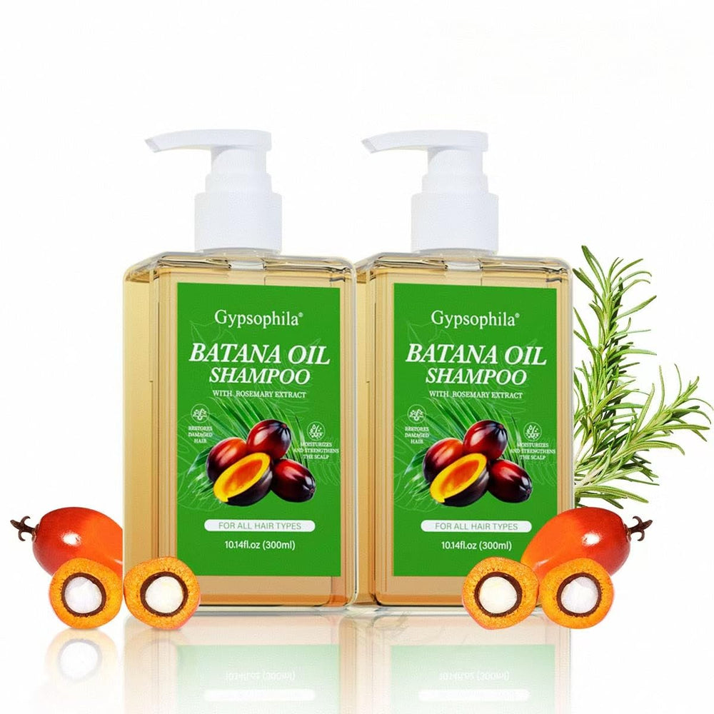 Gypsophila Batana Oil Shampoo bottle with rosemary nourishes scalp and adds shine