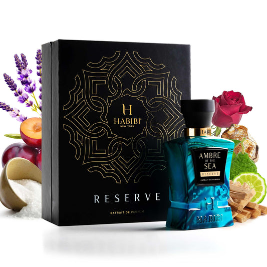 H HABIBI Ambre Of The Sea bottle viewed from above, signifying premium unisex fragrance.