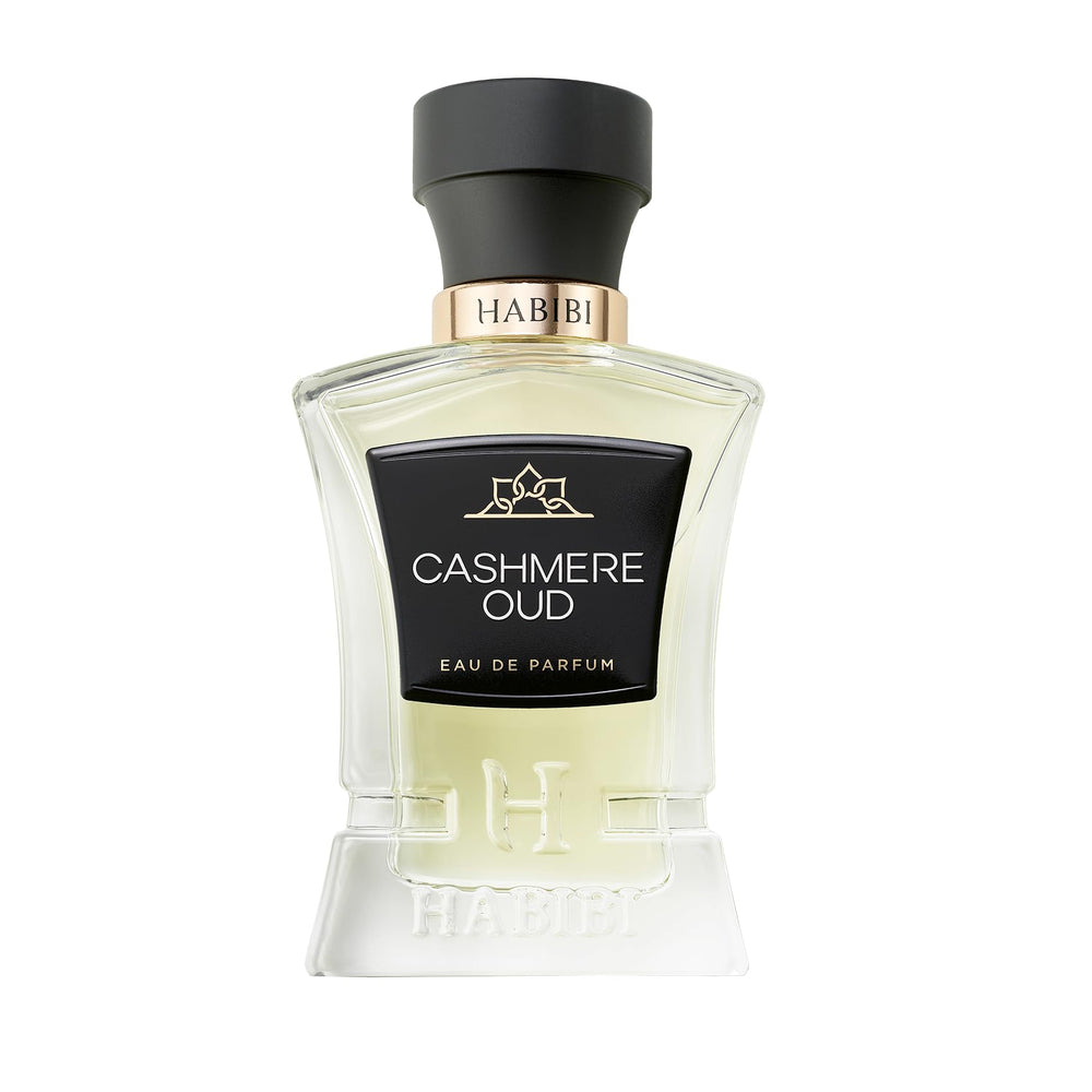 H HABIBI Cashmere Oud bottle shows a rich aroma for lasting evenings.