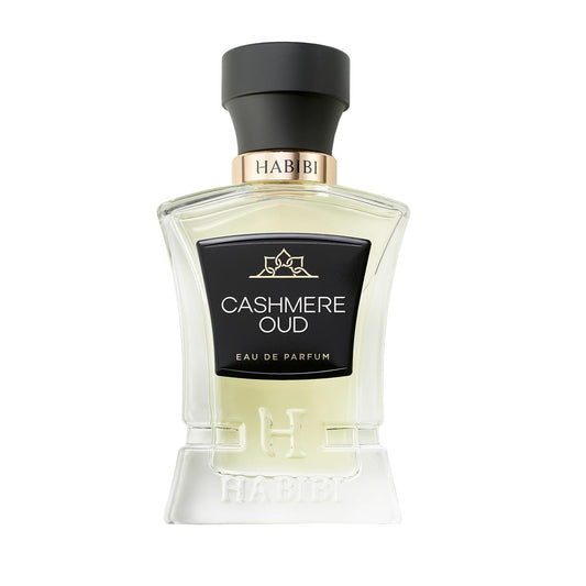 H HABIBI Cashmere Oud bottle shows a rich aroma for lasting evenings.