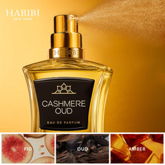 H HABIBI Cashmere Oud heart notes pink pepper and patchouli reveal depth.