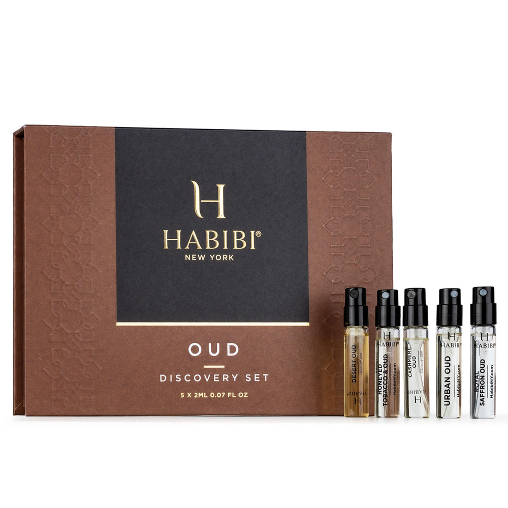 H HABIBI gift-ready discovery set conveys luxury and versatile fragrance gifting.