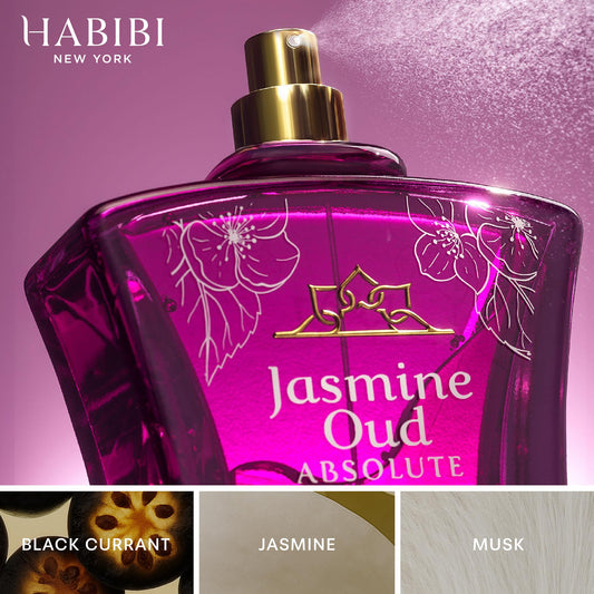 H HABIBI Jasmine Oud Absolute closeup emphasizes rich oud and leather notes.