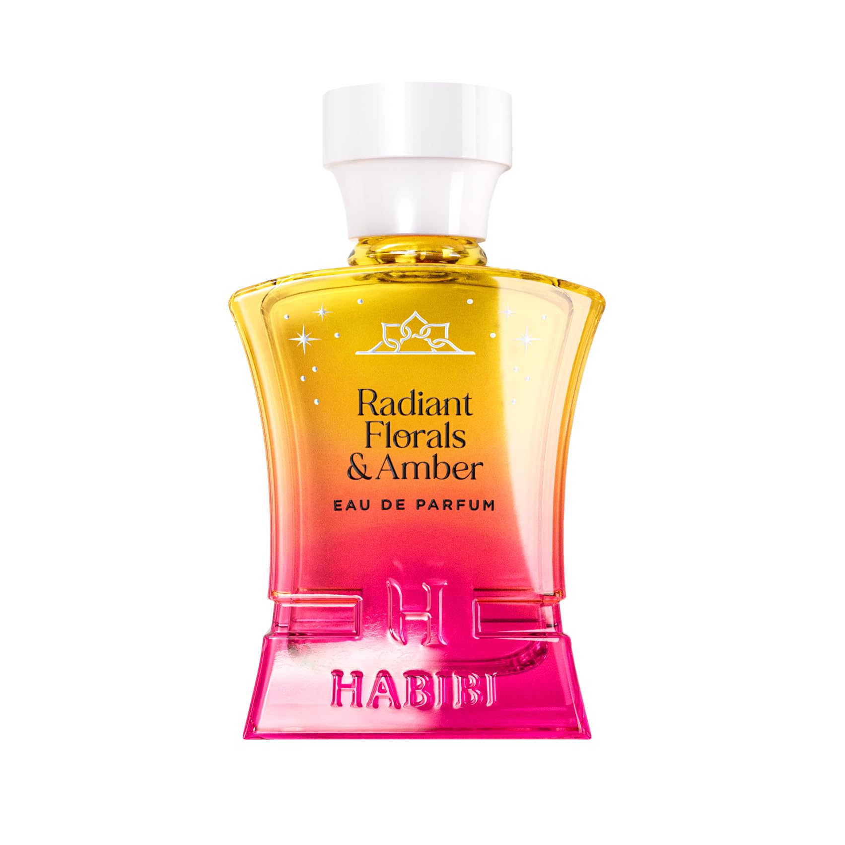 H HABIBI Radiant Florals Amber Musk bottle showing long lasting floral amber notes