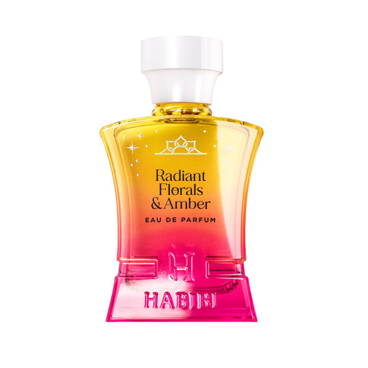 H HABIBI Radiant Florals Amber Musk bottle showing long lasting floral amber notes