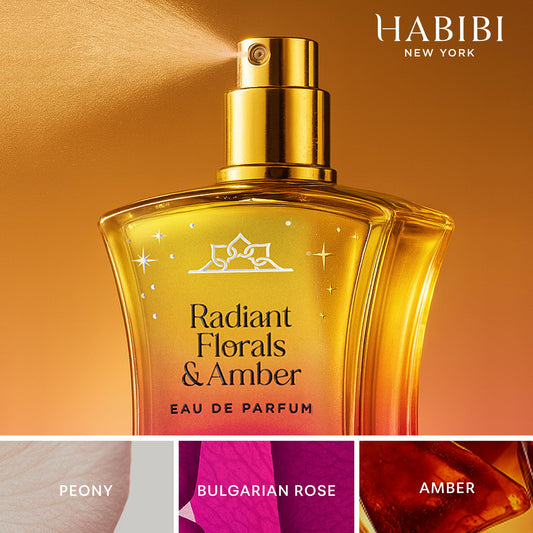 H HABIBI Radiant Florals Amber Musk box emphasizes premium gift presentation