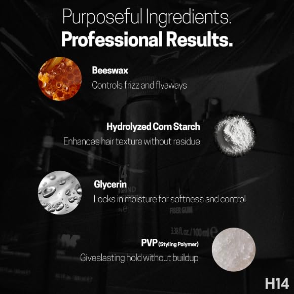H14 Fiber Gum hands-application demonstrates easy work-through for damp hair.
