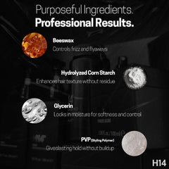 H14 Fiber Gum hands-application demonstrates easy work-through for damp hair.