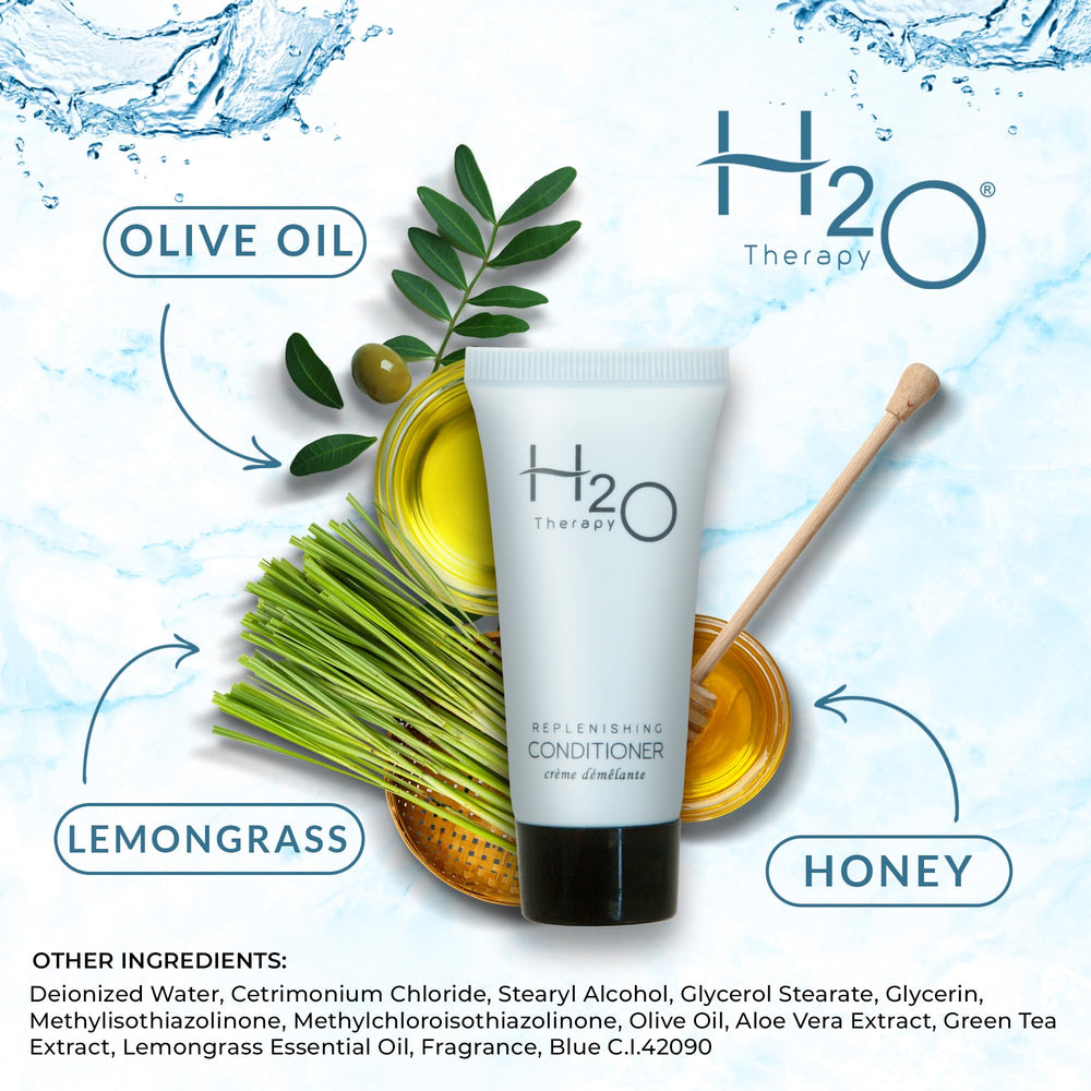 Compact H2O Therapy conditioner bottle design for easy hotel storage