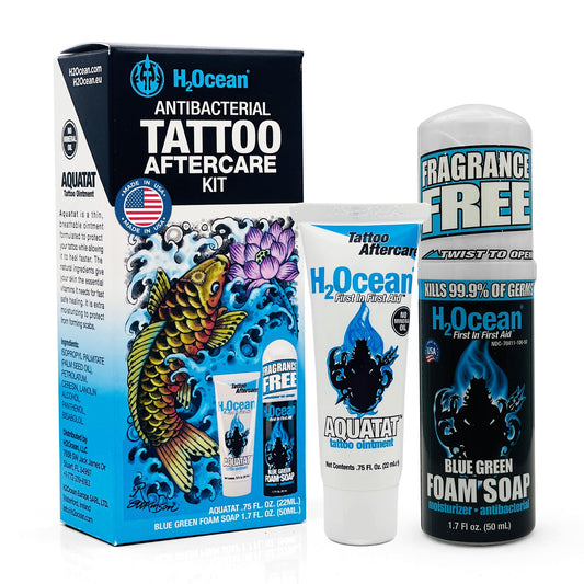 H2Ocean antibacterial tattoo aftercare kit box for at-home use