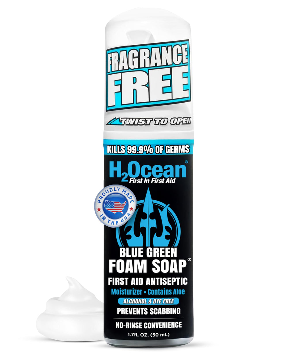 H2Ocean Blue Green Foam Soap for new tattoos cleans gently and supports aftercare