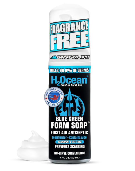 H2Ocean Blue Green Foam Soap for new tattoos cleans gently and supports aftercare