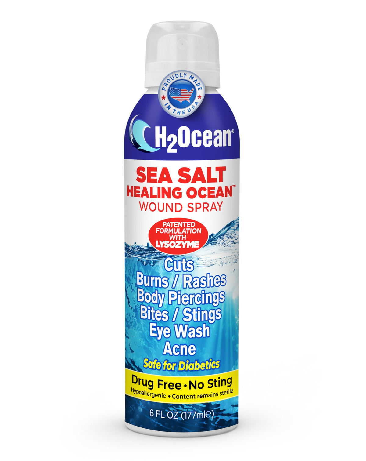 H2Ocean Healing Ocean Sea Salt Wound Spray bottle ready for daily cleansing of piercings and minor wounds.