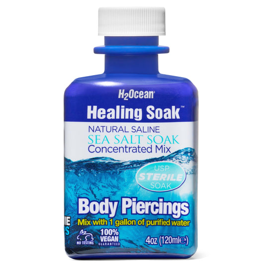H2Ocean Healing Soak bottle front view for piercing aftercare